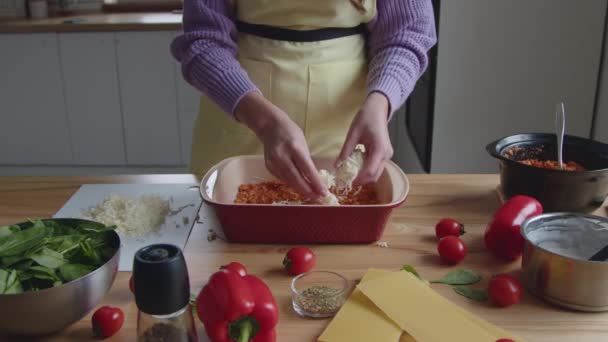 Kobieta jest gotowanie smaczny posiłek — Wideo stockowe