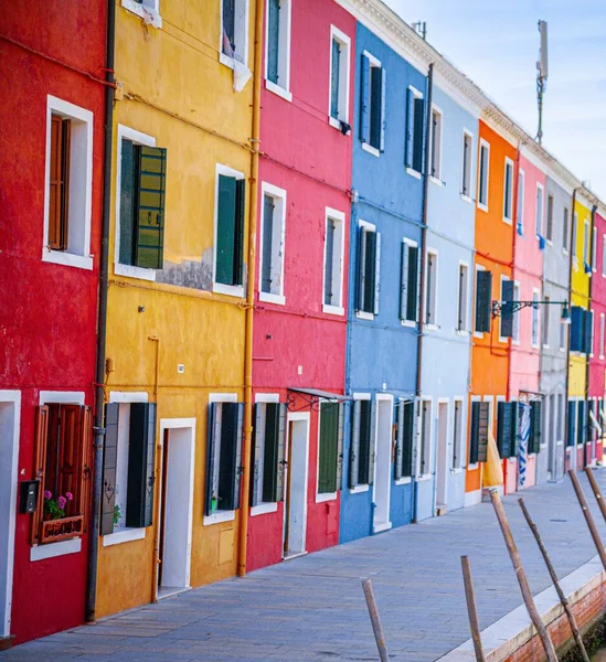 Burano Veneto Italy Typical Houses View Street Colorful Picturesque Landscape — Stock Photo, Image