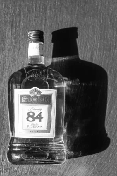 Moscow Russia April 2020 Bottle Original Brandy Stock Black Stone — Stock Fotó