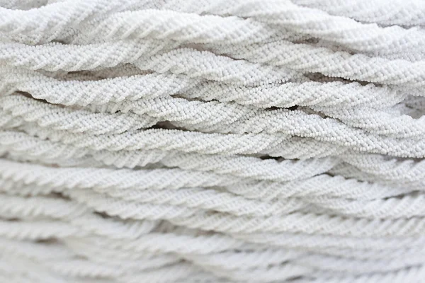 Branco Frisado Tecelagem Textura Close — Fotografia de Stock