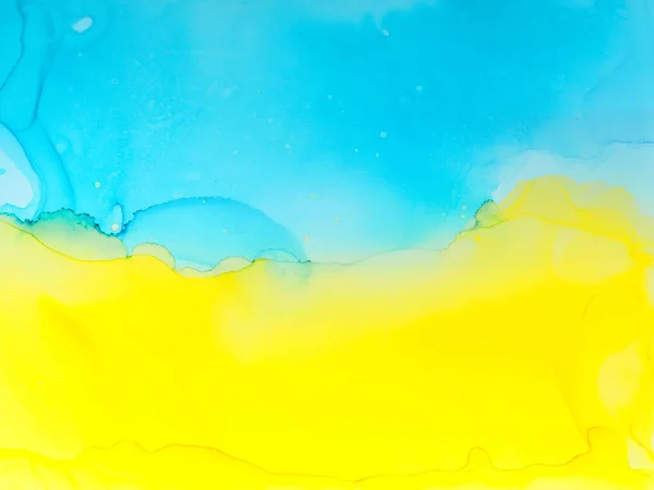 Абстрактный Синий Желтый Фон Обои Смешивание Акриловых Красок Современное Искусство — стоковое фото