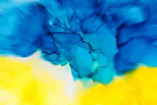 Abstrakt Blått Och Gult Fragment Färgglada Bakgrund Tapet Blandning Akrylfärger — Stockfoto