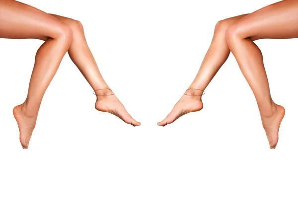 Beautiful Smooth Woman Legs Laser Hair Removal White Background Treatment — Stockfoto