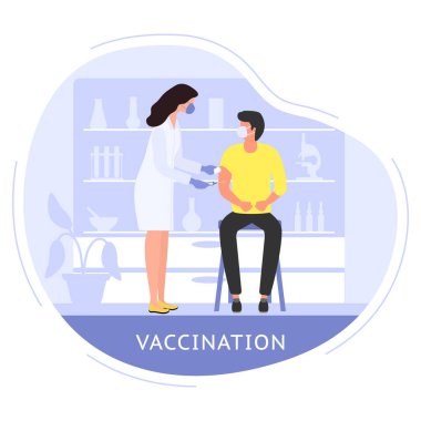 Şırınga aşısı olan vektör illüstrasyon hemşiresi insan aşısı Coronavirus COVID-19 Aşılama Halk Sağlığı Programı Tıbbi Destek Servisi