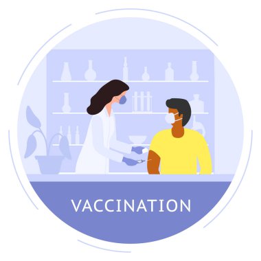 Şırınga aşısı olan vektör illüstrasyon hemşiresi insan aşısı Coronavirus COVID-19 Aşılama Halk Sağlığı Programı Tıbbi Destek Servisi