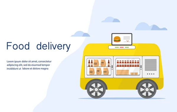 Ilustração Vetor Fast Food Pedido Line Para Entrega Por Transporte — Vetor de Stock