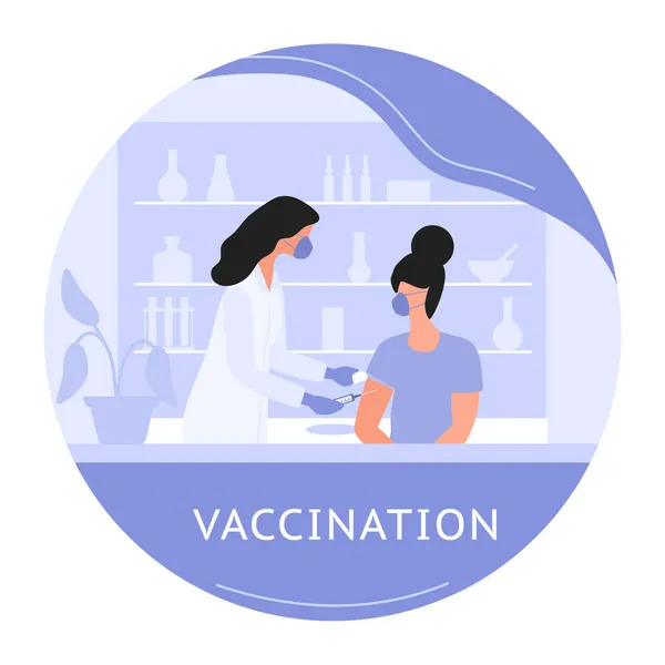 Şırınga Aşısı Olan Vektör Illüstrasyon Hemşiresi Insan Aşısı Coronavirus Covid — Stok Vektör