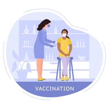 Şırınga aşısı olan vektör illüstrasyon hemşiresi insan aşısı Coronavirus COVID-19 Aşılama Halk Sağlığı Programı Tıbbi Destek Servisi