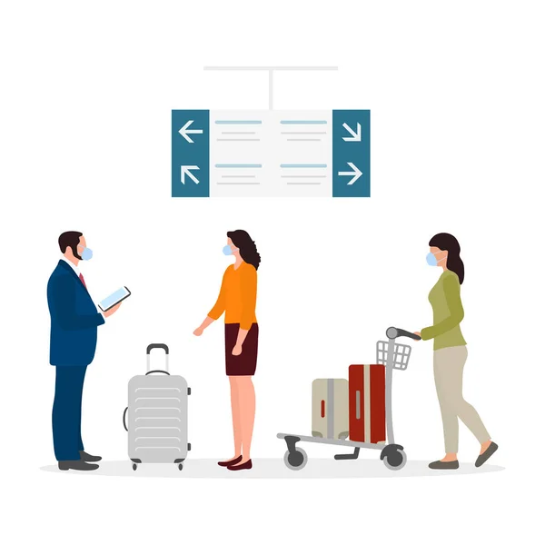 Vektorillustration Menschen Mit Koffern Urlaub Touristenreisen Lifestyle Geschäftsreise Flughafen Gepäckwagen — Stockvektor