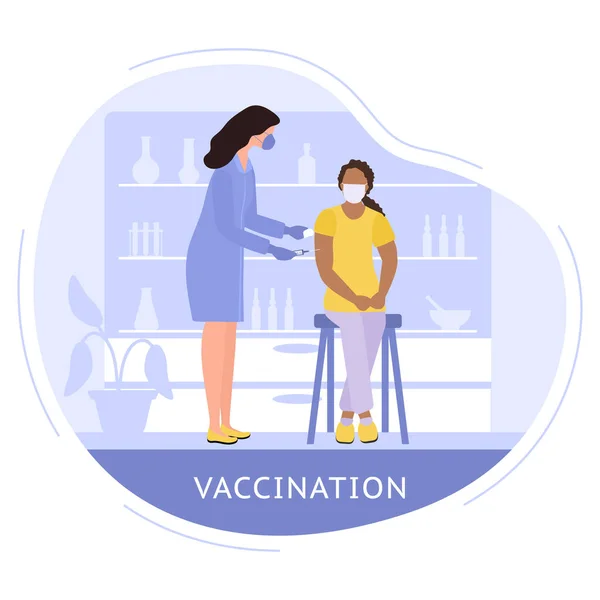 Şırınga Aşısı Olan Vektör Illüstrasyon Hemşiresi Insan Aşısı Coronavirus Covid — Stok Vektör