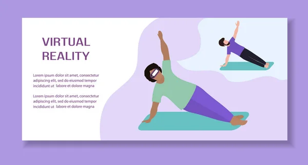 Vector Illustration Mujer Con Gafas Realidad Virtual Haciendo Yoga Con — Vector de stock