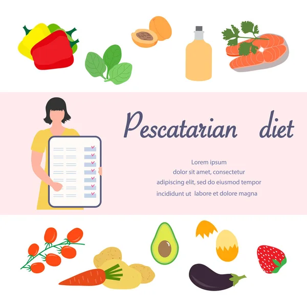 Vector Illustration Nutrition Consultant Online Explains Pescatarian Diet Organic Meal — Stock Vector