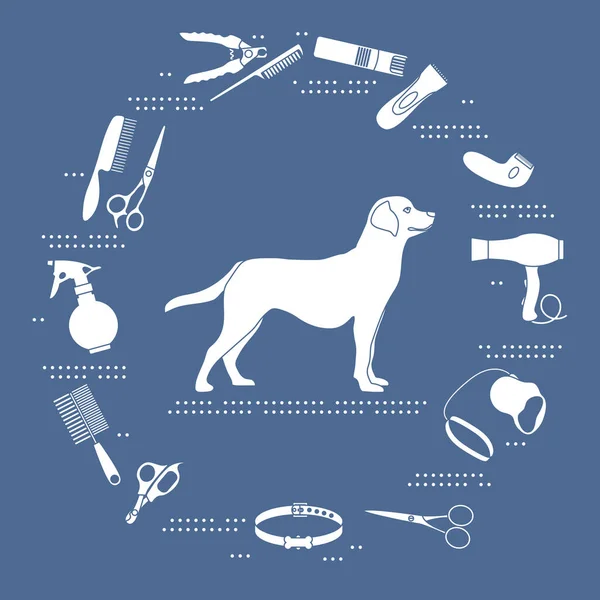 Vector Illustration Dog Grooming Hairdresser Animals Shearing Dog Hair Labrador — Stock Vector