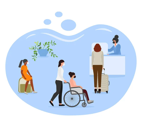 Vector Illustration People Suitcases Child Person Wheelchair Vacation Tourist Travel — 图库矢量图片