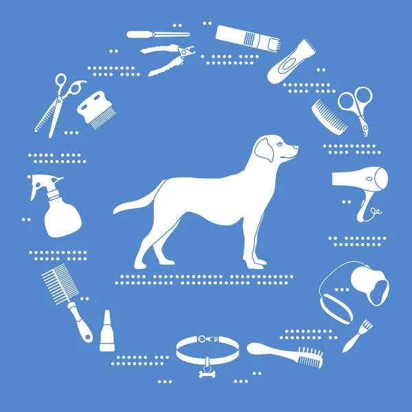 Ilustración Vectorial Aseo Para Perros Peluquería Para Animales Cizalla Pelo — Vector de stock