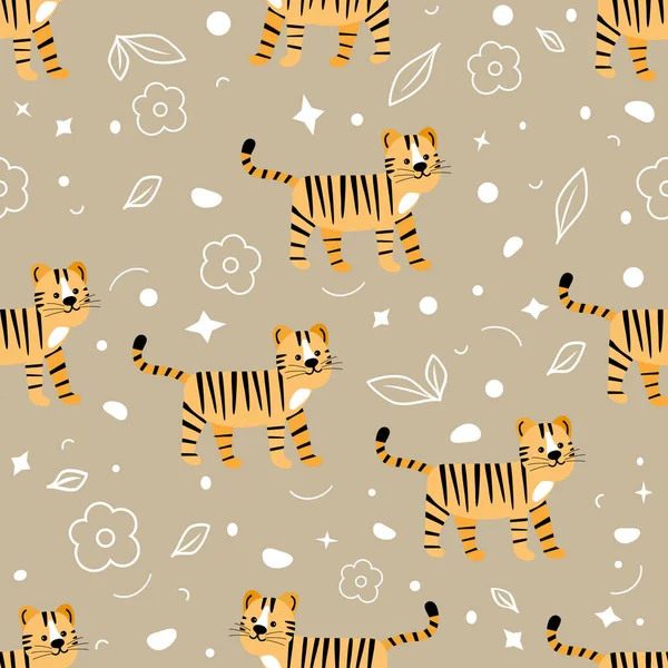 Wildlife Africa Patrón Sin Costuras Naturaleza Ilustración Vectorial Tigre Animal — Vector de stock