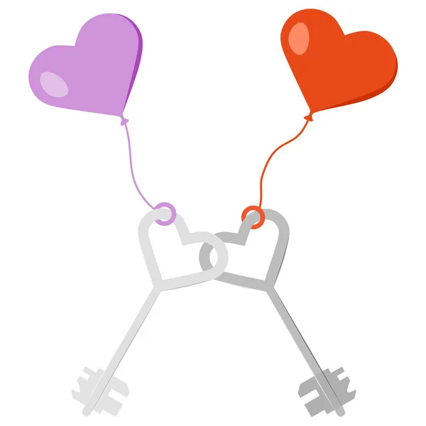 Ilustracja Wektora Szczęśliwych Walentynek Balony Dwa Klucze Kształcie Serca Romantycznie — Wektor stockowy