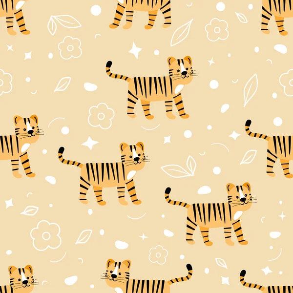 Wildlife Africa Patrón Sin Costuras Naturaleza Ilustración Vectorial Tigre Animal — Vector de stock