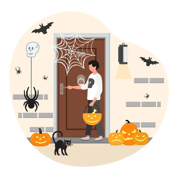 Εικονογράφηση Διάνυσμα Καλή Halloween Αγόρι Γιορτινά Ρούχα Γιορτάζει Τις Απόκριες — Διανυσματικό Αρχείο
