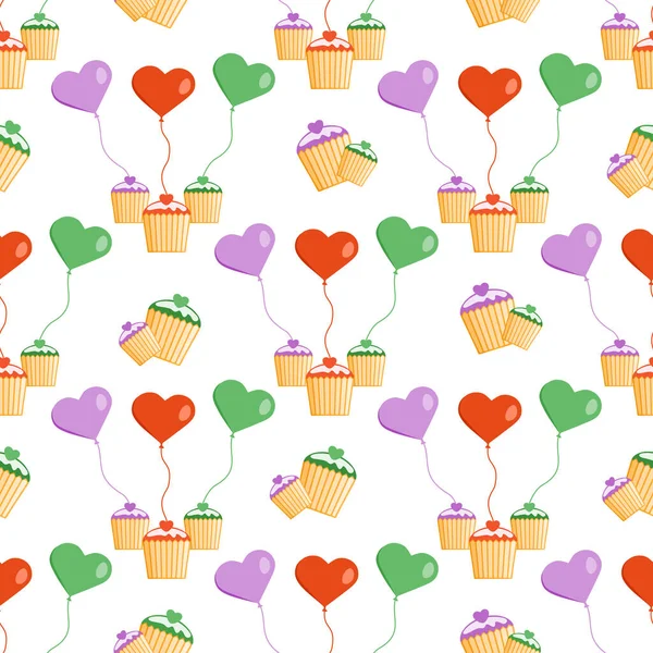Feliz Dia Dos Namorados Vetor Padrão Sem Costura Ilustração Balões —  Vetores de Stock