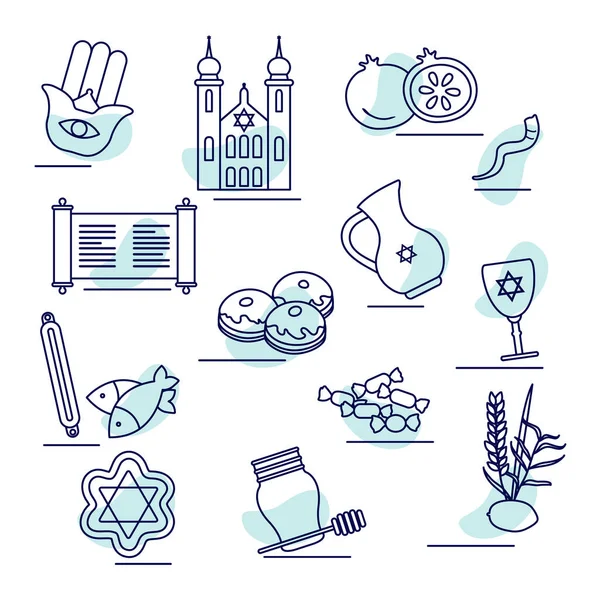 Vektör illüstrasyon Sinagogu Hamsa David 'in yıldızı İsrail Yahudiliği Dini Bayram bayramı bayramı bayramı Sukkot Rosh Hashanah Yom kippur Şabat Geleneksel Yahudi Festivali duası sembolü