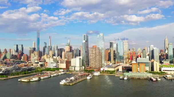 Видео Показывает Прекрасные Воздушные Виды Вестсайд Манхэттена Джерси Сити Видео — стоковое видео