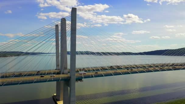 Este Vídeo Mostra Vistas Nova Ponte Tappan Zee Sobre Rio — Vídeo de Stock