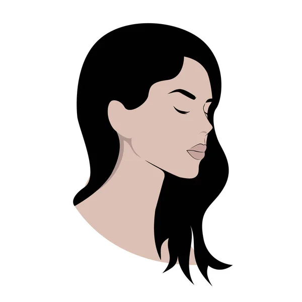 Hermosa Chica Con Pelo Negro Icono Cara Joven Cartel Modelo — Vector de stock