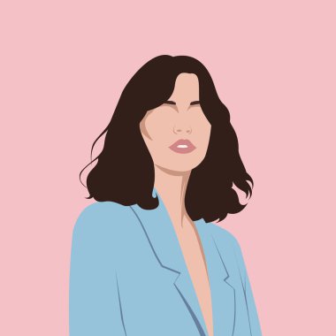 Ceketli güzel bir kız, manken posteri, minimalist tarzda modern bir bayan.,