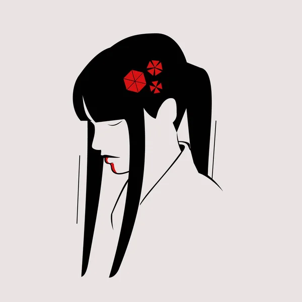 Японська Жінка Квітами Векторі Волосся Ікона Гейші Азійська Вінтажна Концепція — стоковий вектор