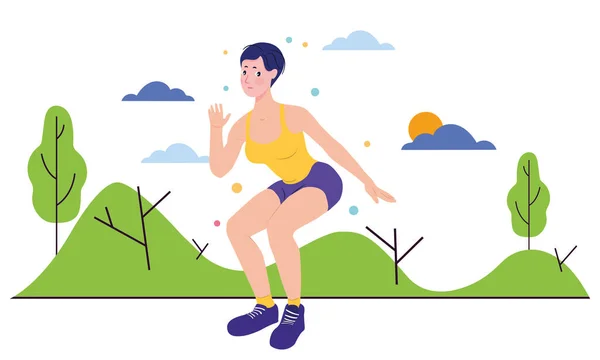 Illustration Une Femme Faisant Exercice Dans Une Nature Luxuriante Par — Image vectorielle