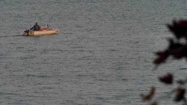 Καλάμια Ψαρέματος Μηχανοκίνητο Σκάφος Πιάνουν Ψάρια Καλάμια Ψαρέματος — Αρχείο Βίντεο