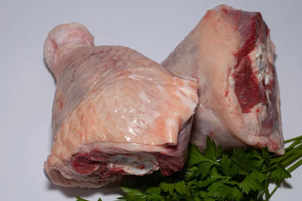 Baquetas Pavo Con Piel Carne Pavo Ecológico Con Verduras — Foto de Stock