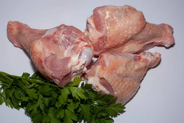 Turkey Drumsticks Skin Organic Turkey Meat Greens — Stock Photo, Image