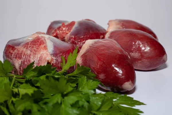 Deliciosos Corazones Pavo Carne Carne Pavo Ecológico Con Verduras — Foto de Stock