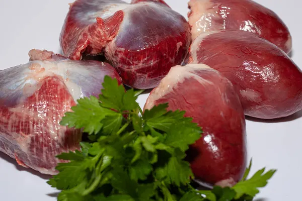 Νόστιμες Καρδιές Γαλοπούλας Και Κρέας Βιολογικό Κρέας Γαλοπούλας Λαχανικά — Φωτογραφία Αρχείου