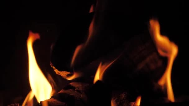 Leña Quemándose Chimenea Fuego Arde Lentamente — Vídeos de Stock