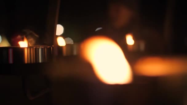 Commemorative Commemorative Candles Lit Candle Flames Burn Cemetery — Stock Video