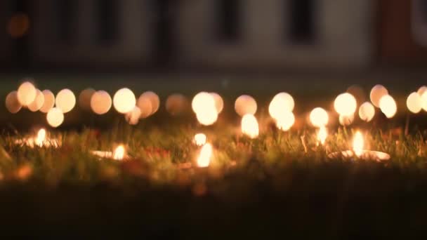 Památný Den Svíčkami Zapalují Pamětní Svíčky Plameny Svíček Hoří Hřbitově — Stock video
