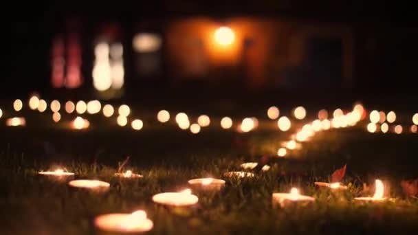 Gedenktag Mit Kerzen Gedenkkerzen Werden Entzündet Kerzenflammen Brennen Auf Dem — Stockvideo