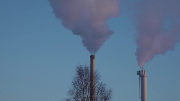 Winter City Chimney Heavy Smoke Industrial Factory Pollution Smokestack Exhaust — Stockvideo