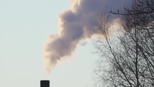 Winter City Chimney Heavy Smoke Industrial Factory Pollution Smokestack Exhaust — Vídeo de Stock