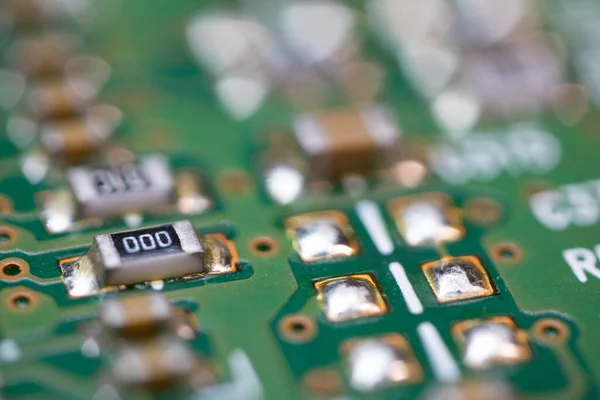 Electronic Board Radio Parts Chip Processor Electronic Device Selective Focus — Stock Photo, Image