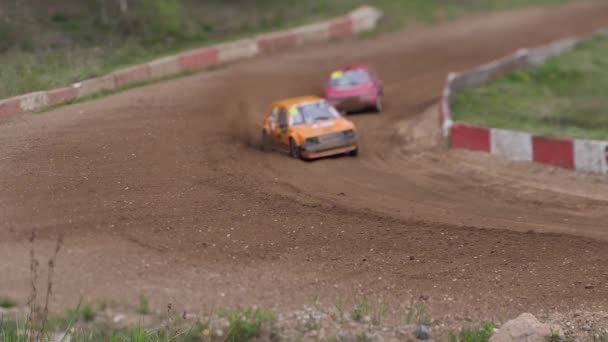 Carro Buggy Competição Uma Pista Cascalho Lutando Para Primeiro Lugar — Vídeo de Stock