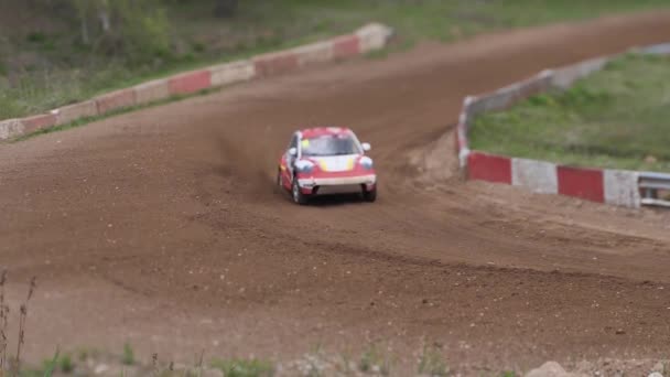 Carro Buggy Competição Uma Pista Cascalho Lutando Para Primeiro Lugar — Vídeo de Stock