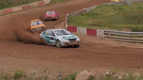 Carro Buggy Competição Uma Pista Cascalho Lutando Para Primeiro Lugar — Vídeo de Stock