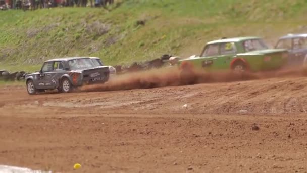 Car Buggy Competition Gravel Track Fighting First Place Participating Competition — Vídeo de Stock