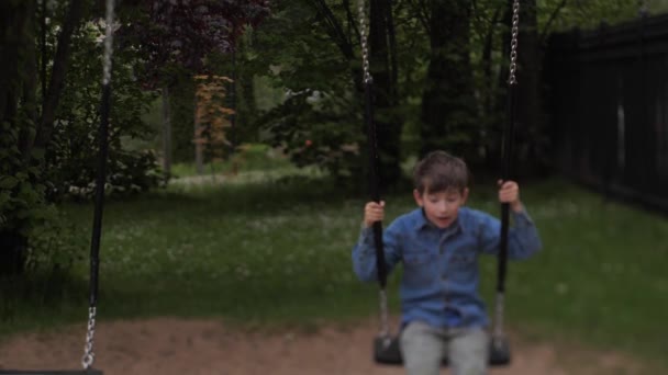 Child Playing Playground Boy Playing Alone — Stock Video