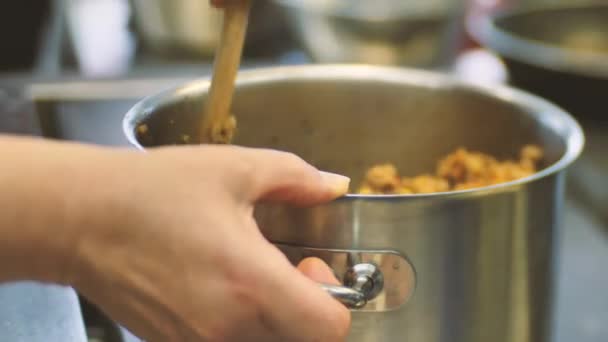 Faire Bouillir Porridge Des Grains Bouillie Bout Dans Chaudron Concentration — Video