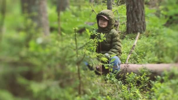 Дитина Загубилася Лісі Сама Хлопчик Лісі Сам Виживання Один Лісі — стокове відео